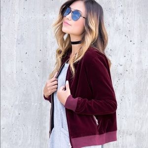 Burgundy Velvet Bomber Jacket